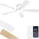 Fanbulous 52 inch Ceiling Fans with Lights, Smart Flush Mount Ceiling Fan and Remote APP, Modern Low Profile, 3CCT 20W LED with 6-Speeds Quiet Reversible Motor for Bedroom, Living Room, Kitchen, White
