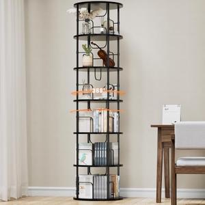 ALLSTAND 6 Tier Rotating Bookshelf, 360 ° Display Stackable Spinning Bookshelf Tower, Corner Bookshelf Tall Floor Standing Swivel Bookcase Narrow Storage Organizer for Bedroom, Living Room, Black