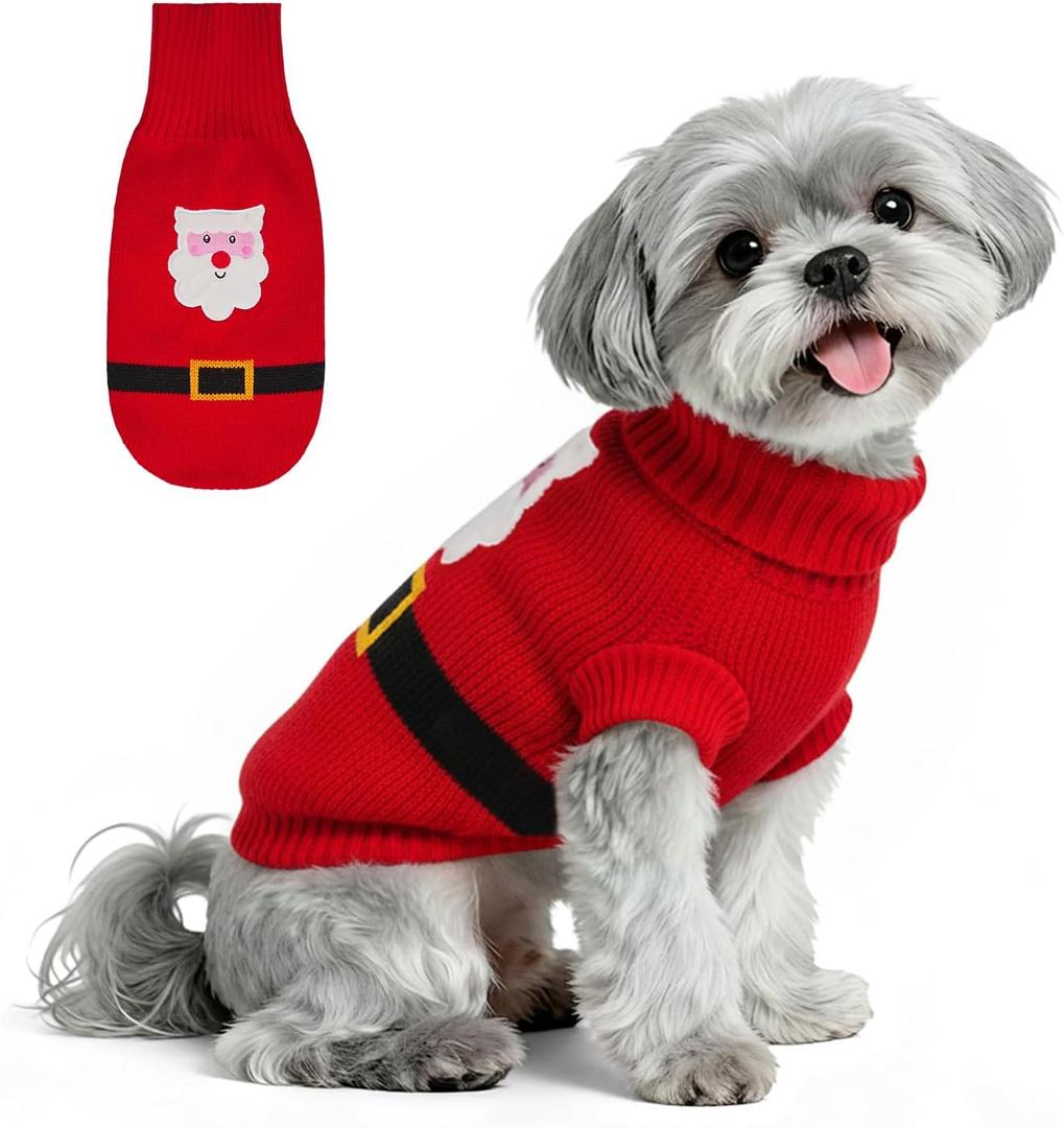 Dog Christmas Sweater for Medium Dog Girl & Male, Knitting Collar Soft Warm Doggy Festive Holiday Winter Sweater, Puppy Funny Clothing for Outdoors Playing (Santa Claus, M)