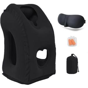 Inflatable Travel Pillows for Airplane, Blow Up Neck Pillow for Sleeping, Airplane Travel Essentials for Long Flight Support Head, Neck and Lumbar, Used for Car/Bus/Train/Office Rest, Adults Kids (Black 4th Gen)