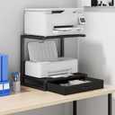 YAOHUOO 2-Tier Desktop Printer Stand with Fabric Drawer, Prtiner Table with Storage Shelf, Desk Organizer for Home Office, 3D Printer, Fax Machine, Scanner, 17.3"x11.8" Black