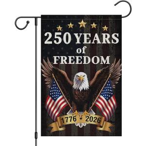 3 x Heyfibro 250 Anniversary USA Garden Flag 12x18 Double Sided Burlap, Patriotic Eagle Independence Day 250th Anniversary America Flag for Outdoor Decoration