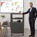 Mobile AV Cart with Cabinet, Rolling Computer Cart Height Adjustable Rolling Media Utility Cart with Extra Storage Space, 4 Outlets, Pullout Keyboard Tray Perfect for Home or Office Use