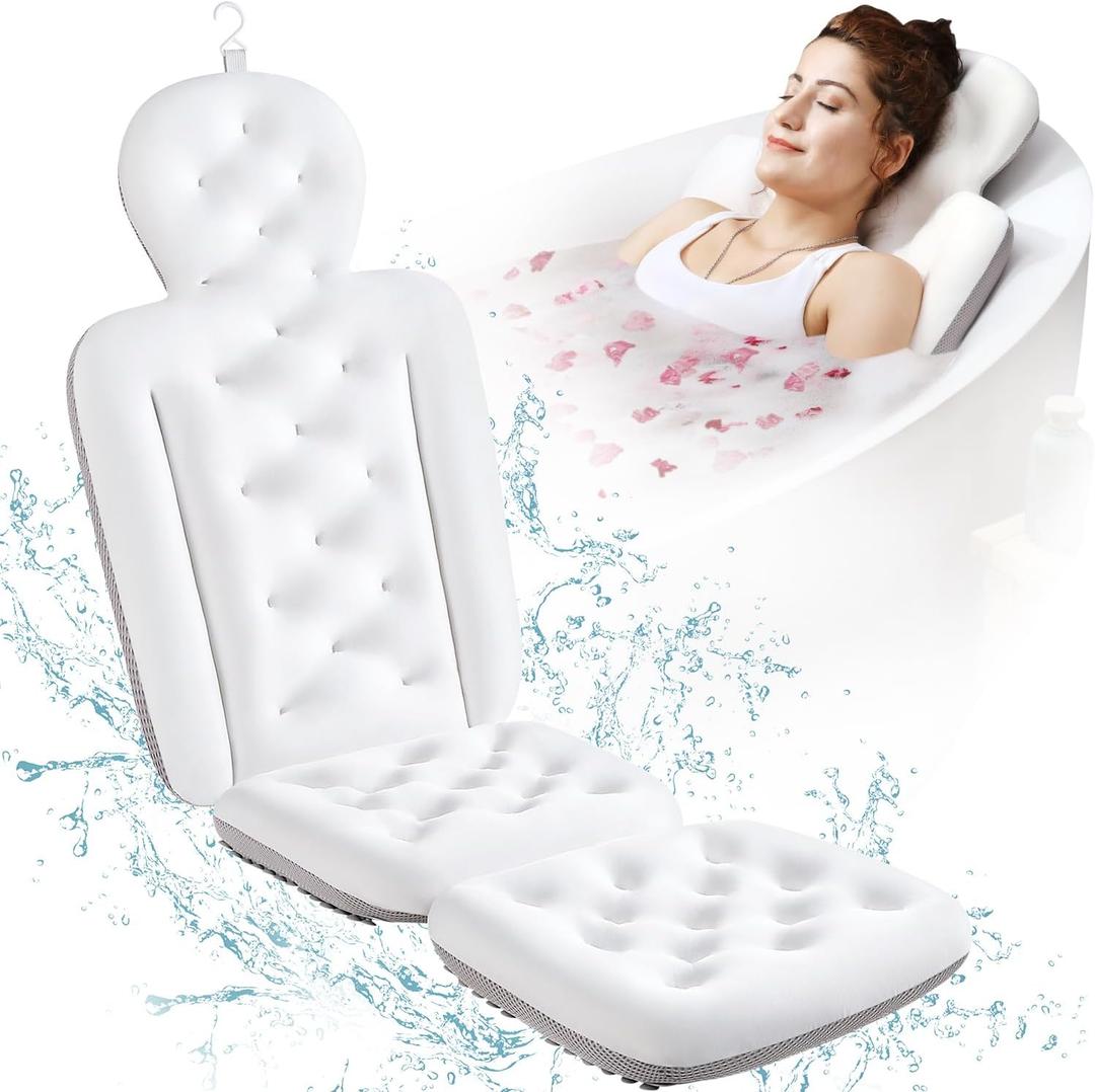 Full Body Bath Pillow for Bathtub, Thick Bathtub Cushion with Laundry Bag, Luxury Tub Pillow for Bath for Headrest Neck and Back Support White 51" x 16"