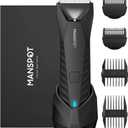 MANSPOT Manscape Body & Pubic Hair Trimmer for Men, Electric Groin Hair Trimmer, Replaceable Ceramic Blade Heads,Waterproof for Wet/Dry Use,Standing Recharge Dock,90 Minutes Shaving(Black)