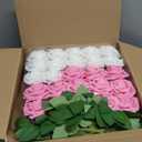 Winlyn 50 Pcs Real Looking Artificial Rose Flowers with Stems & Silk Leaves Bulk- Red, Pink, White for Wedding Bouquets Centerpieces Baby & Bridal Showers Valentine's Day Mother's Day DIY Floral Decor