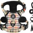 IVY&LANE No Pull Dog Harness with Leash Set, Reflective No Choke Pet Vest,Adjustable Oxford Dog Vest Harness with Easy Control Handle for Medium Lagre Dogs (Checkered Beige,M)
