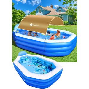 StarOcean Inflatable Pool with Canopy, Large Inflatable Swimming Pool for Kids,Adult, Blowup Pools with Seats,Backrest.Durable Thickened Inflatable Family Pools for Backyard, Khaki-118"x75"x22"