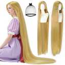 (Wig Cap + Long Blonde Wigs for Women 160 cm/62 Inch Long Straight Synthetic Hair Princess Cosplay Wigs for Women Fairy Tale Straight Blonde Costume Wig for Halloween Party Princess Outfit