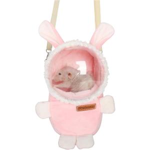 Sugar Glider Bonding Pouch Bonding Pouch Carry for Rat Syrian Hamster Hedgehog Small Pocket Pets, Gerbil Travel Bag Cute Bunny-Shaped Outing Bag with Large Transparent WindowPink