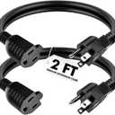 Kanayu 5 Pcs 2 ft Black 3 Prong Extension Cords, [ul Listed] 13a 125v 1625w, Indoor Outlet Extender Male and Female Power Cables, Flexible for Home, Garden, Office and Christmas Lights Decorations