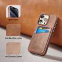 LUCKYCOIN Genuine Leather Wallet Phone Case for iPhone 15 Pro Max, Phone Purse with 2 Credit Card Holder, Compatible with iPhone 15 Pro Max, Metal Button Bumper Protective Shockproof Cover Dark Brown