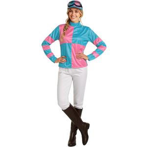 fun shack Womens Jockey Costume, Horse Jockey Outfit, Equestrian Halloween Costume for Women, Racing Attire (Medium, Blue)