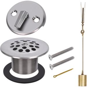 Trip Lever Overflow Faceplate Tub Drain Trim Kit with Linkage Conversion Kit Assembly Universal Fine Coarse Thread Replacement Brushed Nickel