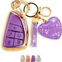 5 Button Key Fob Cover with Diamond, Compatible with GMC Yukon Denali Sierra 2021-2025~, Fit for Chevy Silverado Suburban Tahoe Buick, Sparkling TPU Key Case and Bling Heart for Women (Purple)