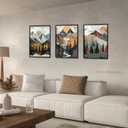 Mountain Canvas Wall Art Set of 3, Boho Sun Forest Abstract Nature Landscape Artwork Wall Decor, Watercolor Posters Prints Painting Picture Artwork for Living Room Bedroom Office 12 x16 In Unframed