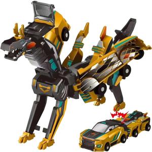 Aimery Collision Transforming Dinosaur Car Toy, 2 Magnetic Cars Convert into Dinosaur Toys,Dino Robot Toy, Boys Toys,Kids Toys, Party Birthday for Kids (Golden)