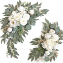 Piklado Faux Arch Flower Swag Set of 2 for Wedding Welcome Signs Floral Swag Wedding Reception Ceremony Signs Decor (White)