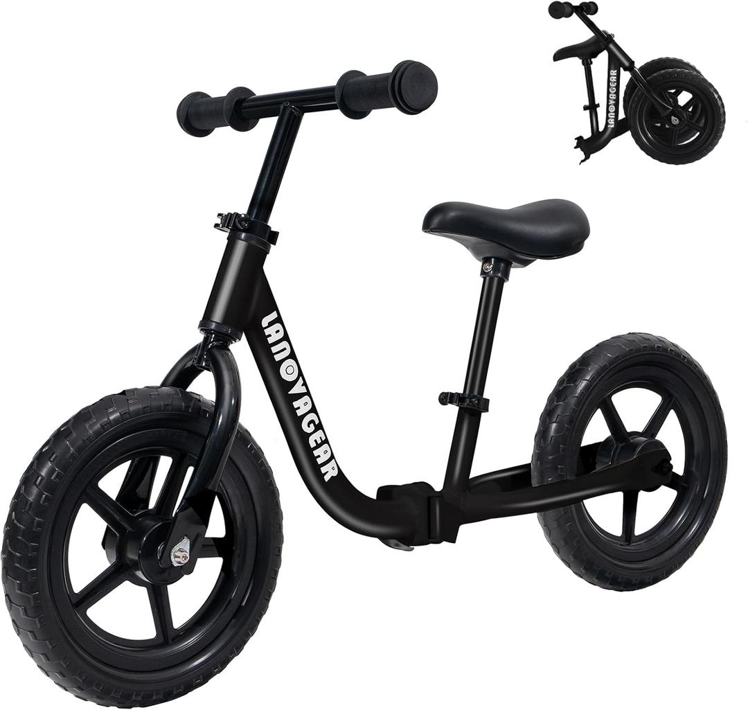 Balance Bike for Toddlers Ages 1.55  No-Pedal Training Bike with Adjustable Seat & Handlebar, Lightweight Frame, Easy Assembly for Boys & Girls (Black-Fold)