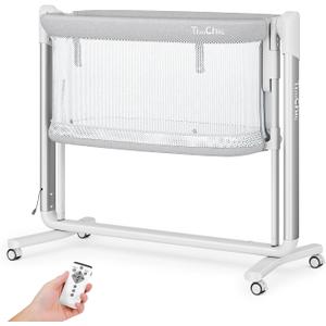 Electric Baby Bassinet, 7 Height Adjustable Rocking Bassinet for Baby, Auto Infant Crib with Timer, 12 Preset Melodies, Wheels, Smart Rocking Crib for Newborns, Gray