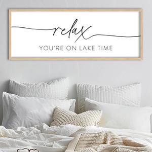 SRSZHIYUE Relax You're On Lake Time Wall Decor Above Bed Sign 32"12" for Lake House Bedroom Over Bed Large Vintage Wood Framed Farmhouse Gift For Lake Lover Home Hanging Art (Wood)
