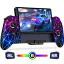 Gammeefy Switch Hall Effect - JC200 Switch Pro Controller for Nintendo Switch - One Piece Joypad with 9 Color Lights - Handheld Mode (6.2"/7", Grid Pattern)