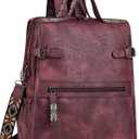 FADEON Leather Laptop Backpack for Women, Designer Ladies Work Travel Computer Backpack with Laptop Compartment Purse Red (Red Retro Style)