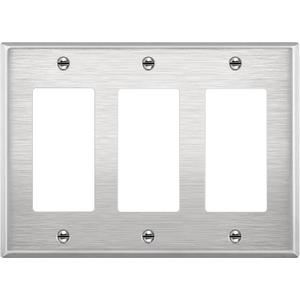 ENERLITES Decorator Switch or Outlet Metal Wall Plate, Corrosion Resistant, Size 3-Gang 4.50" x 6.38", UL Listed, 7733, 430 Stainless Steel, Silver