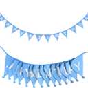 GCQQ Blue Happy Birthday Banner 14PCS Double-Layer Cotton Fabric Bunting 11.2FT Reusable Pennant Nursery Garlands with Pom Poms for Kids Boy Birthday Party Baby Shower Winter Wonderland Decorations