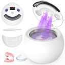 Dental Ultrasonic Retainer Cleaner - 48kHz Dental Cleaning Pod for Denture, Braces, Mouth Guard, Toothbrush Heads, Jewelry, 4 Modes Retainer Cleaner Machine with Digital Timer & 200ML (Ivory white)
