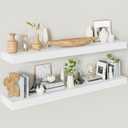 Heimlove Floating Shelves for Wall 48 Inches Long,9.3" Deep White Floating Shelf Set of 2,Wall Mounted Shelves for Bathroom Bedroom Living Room Kitchen Office,Shelf for Books Storage Room Decor