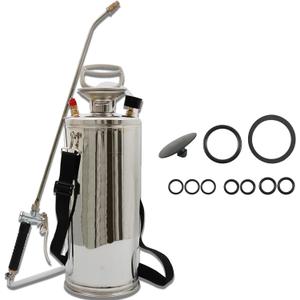 2 Gallon Stainless Steel Sprayer Hand Pump Sprayer with Pressure Gauge Safety Valve Adjustable Nozzle for Gardening Lawn and Cleaning