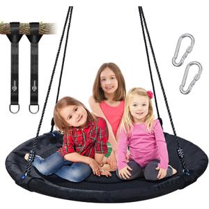 Trekassy 700lb 40 Inch Saucer Tree Swing for Kids Adults Outdoor 900D Oxford Waterproof with 2pcs Tree Hanging Straps, Steel Frame and Adjustable Ropes Black