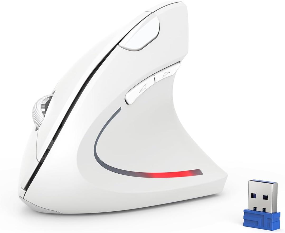 TECKNET Ergonomic Mouse, 4800 DPI Wireless Vertical Mouse with 5 Adjustable DPI Levels, 6 Buttons, 2.4GHz Optical Carpal Tunnel Mouse for Laptop, Desktop, PC, MacBook - White