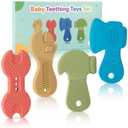 Baby Teether Toys, 4 Pack Food-Grade Silicone Teething Toys for 3-6 6-12 Months Babies, Infants, Easy to Grasp, Teething Relief Toy