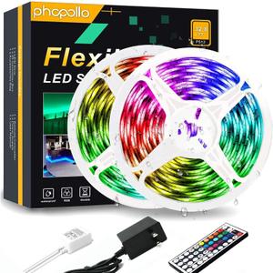 phopollo 32.8FT Waterproof Led Strip Lights, 5050 Led Lights for Bedroom, Kitchen, Home Decoration, 300 LEDs with 12V Power Supply