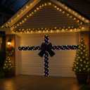 Giant Christmas Garage Door Bow Decoration with Light Large Velvet Christmas Ribbon Bow Garage Door Banner Cover for Xmas Indoor Outdoor Home Party Decoration, 26.25 x 11.81 ft(Black)