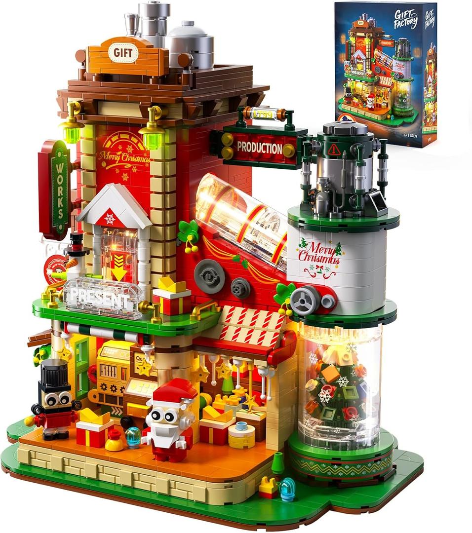 Christmas Factory Building Blocks Set 2775PCS, Light-Up DIY Holiday House Construction Toy for Adults, Teens, Boys & Girls, Collectible Christmas Village Display Model, Holiday Dcor & Gift Idea 2025 (Red)