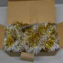 Lush Christmas Tinsel Garland, Gold & White Radiant Metallic Twist Streamers for Holiday Decor, Plush & Full Xmas Tree Garland for an Elegant Festive Atmosphere, Indoor & Outdoor Party Supplies