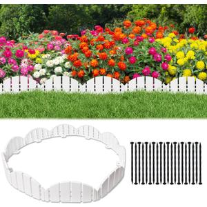 White Garden Edging Border,Garden Lawn Border with Anchoring Spikes,Lawn Edging Border for Lawn,Flower Garden Outdoor Patio Pathway,No Dig Flexible Lawn Edging (20)