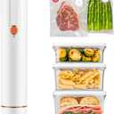 Vacuum Sealer, Vacuum Sealer for Food Compact Handheld Vac Seal Machine, Seal Meal Saver Portable Food Sealer (Vacuum Sealer Machine + 3 Food Storage Containers + 30 Reusable Bags) (White)