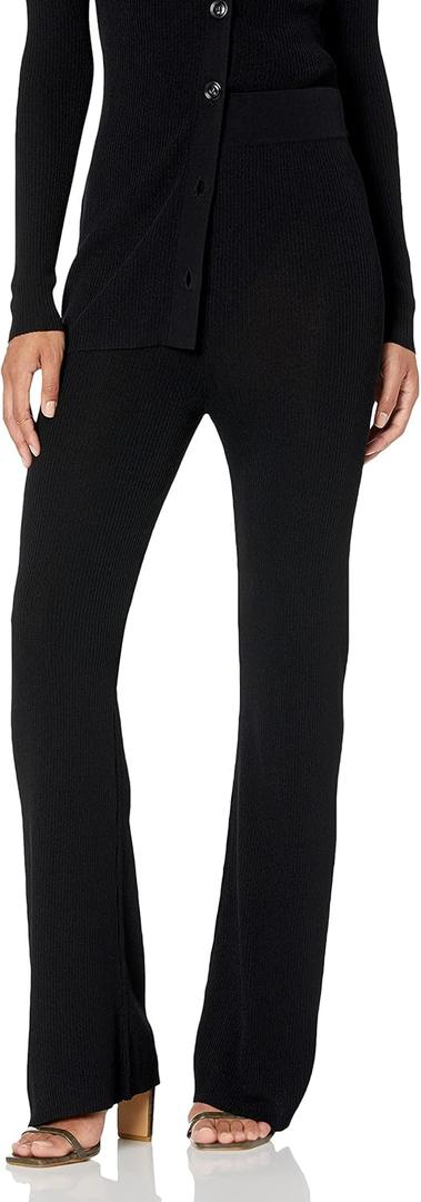 The Drop Women's Ellison Rib Flare Leg Sweater Pant (Large, Black)