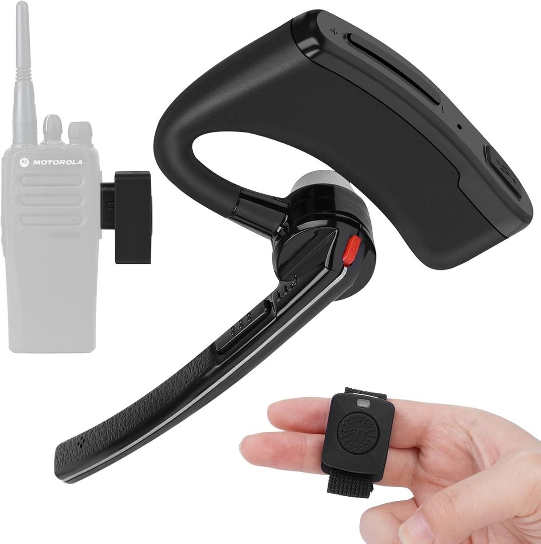 Bluetooth Earpiece Headset with PTT MIC for Motorola CP200 CP200D CP185 CLS1410 CLS1110 BRP40 DTR650 RDU2020 RDU4100 RDU4160D RDU2080D Yaesu FT-4XR FT-4VR FT-65R FT-25R Handheld Walkie-Talkie
