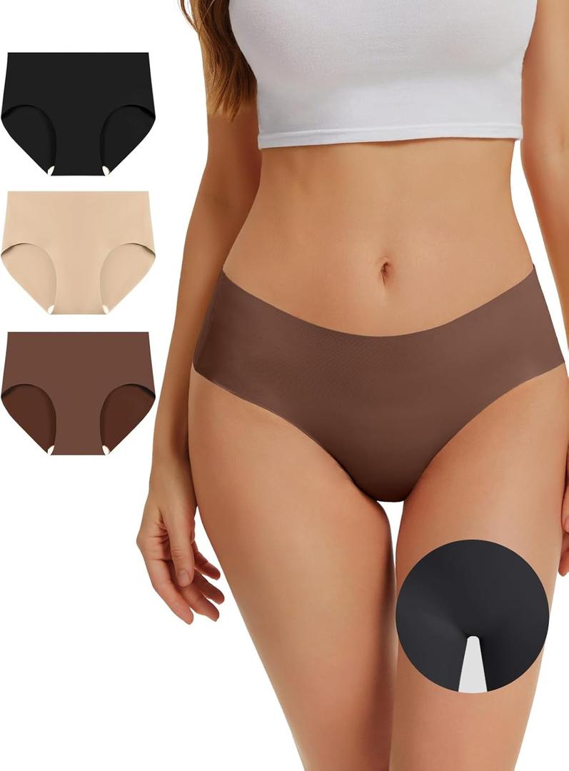 OVRUNS Camel Toe Proof Underwear for Women Cameltoe Concealer Underwear Seamless No Show Panty Liners Workout Panties (Medium, Black-nude-coffee)