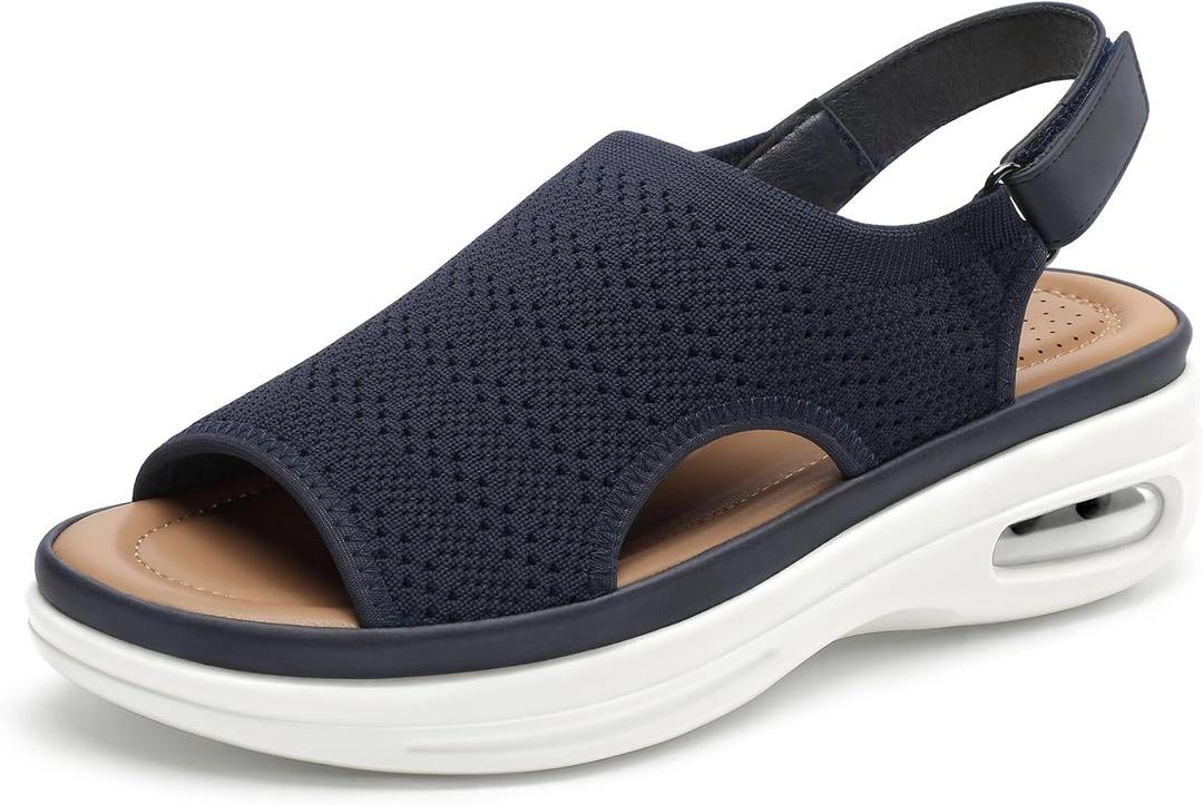 mysoft Women's Comfortable Air Cushion Support Walking Sandals Breathable Knit Slingback Platform Shoes (Blue) 9