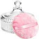 Teenitor Powder Puff 5.5" Extra Large Powder Puff and Container, Dusting Powder Container with Puff, Glass Crystal Powder Container for Body Powder Puff Pink