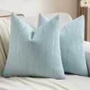 FUTEI Pack of 2 Chenille Decorative Throw Pillow Covers 20x20 Inch,Soft Embossed Striped Textured Cushion Case,Modern Home Decor for Couch Bed Living Room,Light Blue