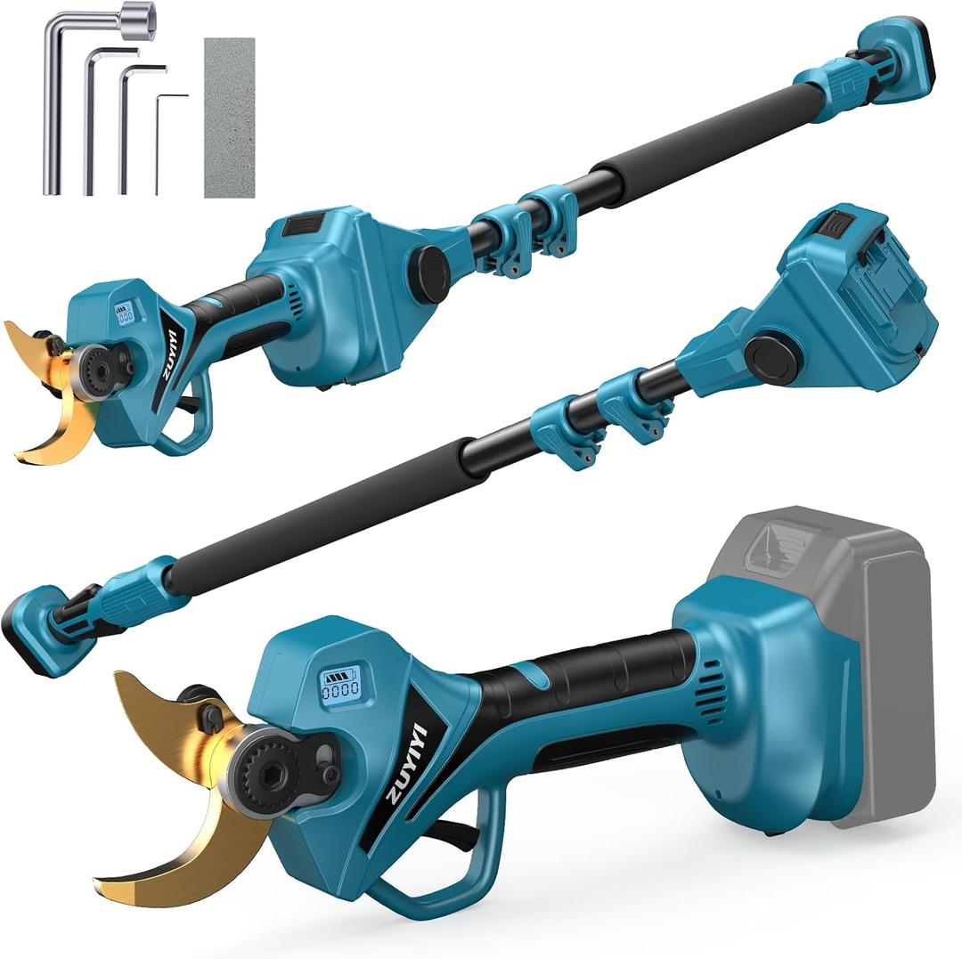 2-in-1 Cordless Pole Pruning Shears for 18V Battery(NOT Included), 2.4" Cutting Diameter 14.7FT Reach Electric Power Pruner w/Extension Pole, Brushless Tree Pruner for Branch Trimming