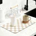 12" x 20" Checkered Dish Drying Mat for Kitchen Counter, Absorbent Coffee Bar Mat for Espresso Machine Coffee Countertops Accessories, Beige