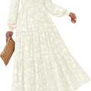 KIRUNDO Wedding Guest Dresses for Women Spring 2026 Long Sleeve Smocked Floral Flowy A Line Boho Maxi Dress Fashion Clothing, Size M